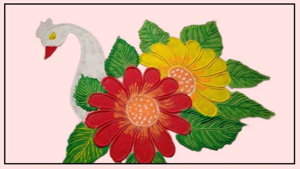 Saraswati Puja Flower Rangoli Design